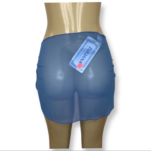 Zuliana blue mesh cover up with lettuce trim Made in USA. NWT - Picture 3 of 4